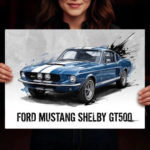 Metalowa dekoracja scienna z grafika Ford Mustang Shelby GT500